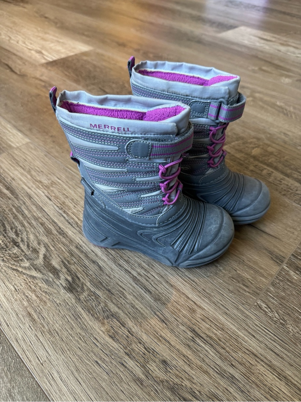 Merrell Kids Gray Boots with Pink Lining and Accents